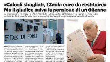 L’INPS richiede somma ritenuta indebita: salva la pensione di un luogotenente dei carabinieri di 66 anni